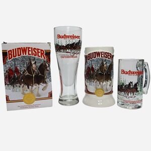 Budweiser 1989 Holiday Clydesdale Glass & 42 Anniversary Edition 2021 Stein Lot